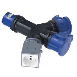 Famatel Adaptador clavija industrial 2P+T / 2 bases industrial 2P+T + 1 base schuko IP20 Ref: 16010