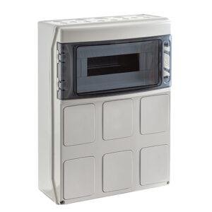 IDE COFRET IP65 PARA TOMAS DE CORRIENTE 1x12 MÓD. TAPAS PRETROQUELADAS VENTANA TRANSPARENTE REGLETA N&T Referencia: PCSN12PT/RR